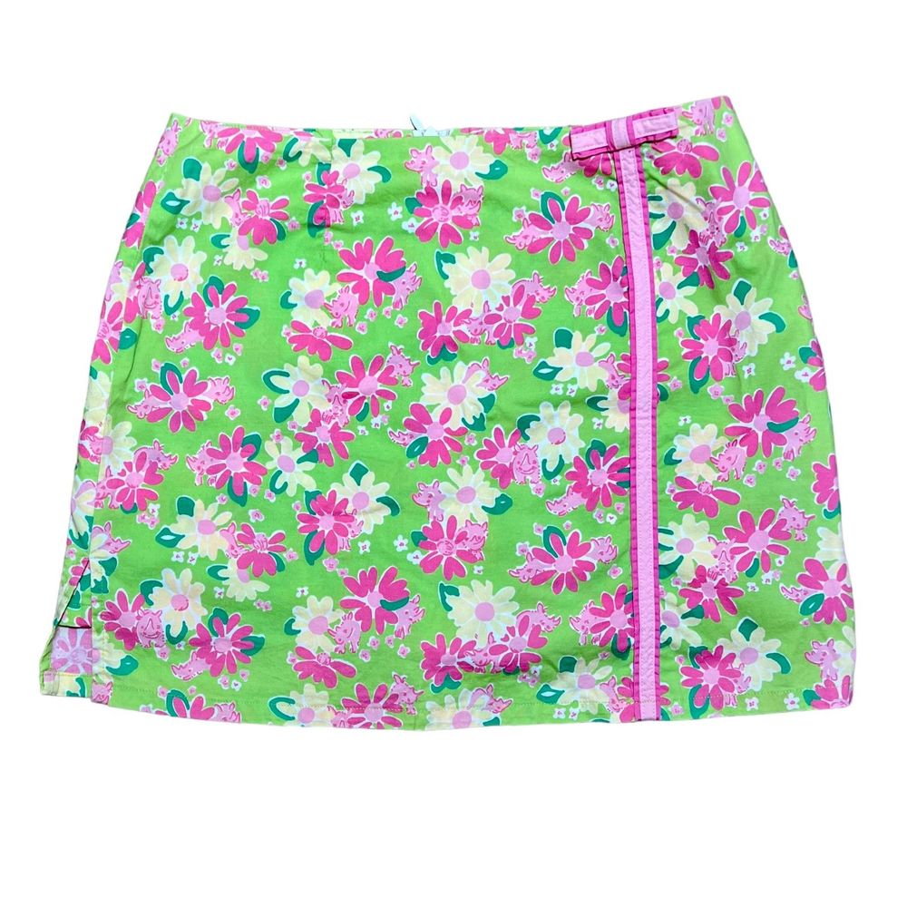 Lilly Pulitzer Skort Sz 0 Pink Lime Green Daisy Rhino Print White Label Stretch